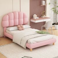 cama individual tapizada 90 x 200 cm rosa cabecero regulable
