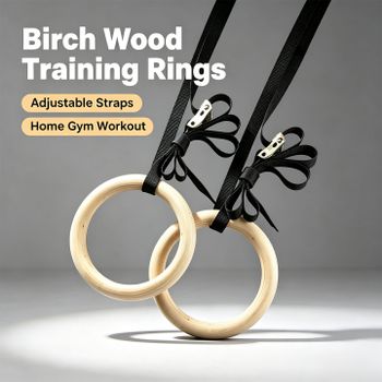 Anillas de gimnasia de madera de abedul, con correas ajustables con hebilla de arnés, equipo para gimnasio en casa, equipo para entrenamiento de fuerza.