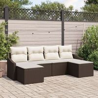 conjunto de sofa de jardin de 6 piezas con cojines marron poliratan v4144 unico  marron