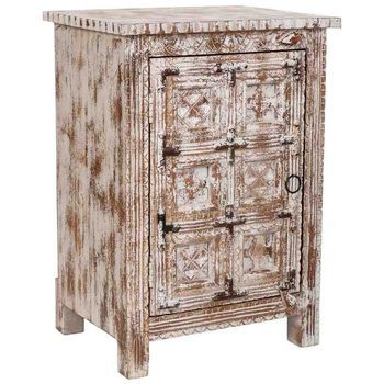 Mesita De Madera Artesanal Blanca, 52x40x74h Cm