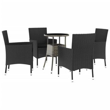 Conjunto Mesita Y Sillas Con Cojines Jardin 5 Uds Ratán Sintético Negro