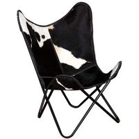 silla mariposa de cuero autentico negro y blanco vidaxl