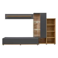 composicion mural coleccion klis 2 en color gris antracita y roble led incluidos mueble de tv de diseno