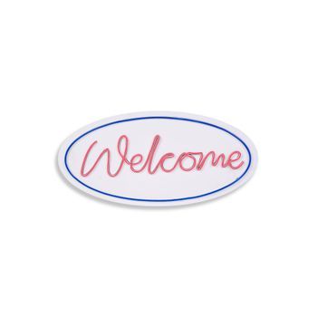 Iluminación Led Decorativa De Plástico Welcome Azul Rosado 29x58x2 Cm