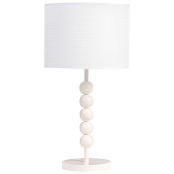 Lámpara De Mesa De Metal Con Pantalla Cilíndrica De Tela Estilo Moderno De Mediados De Siglo Mesita De Noche Blanco Loky