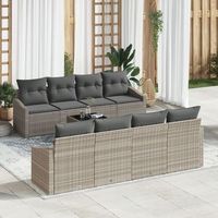 conjunto de sofas de jardin  de 7 piezas con cojines gris claro ratan poliester v5928 unico  gris claro