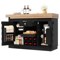 isla de cocinarmesa comedor giratoria 360 mueble auxiliar extensible con puertas en relieve cajones y botellero desmontable color negro