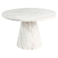 mesa de comedor redonda estilo moderno r 120 base de pedestal efecto marmol blanco mere