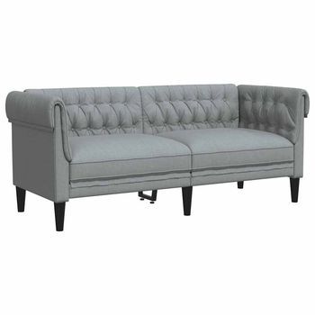 Sofá Chesterfield De 2 Plazas Tela Gris Claro Vidaxl