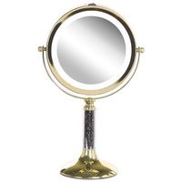 espejo de maquillaje iluminacion led metal dorado o 13 cm doble cara magnifica 1x  5x baixas