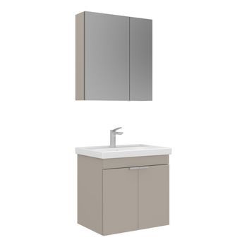 Conjunto De Mueble Con Lavabo Y Espejo (2 Piezas)  - 60 X 45 X 58 Cm - Arena