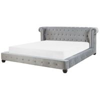 cama de terciopelo gris con acolchado decorativo 180 x 200 cm diseno retro tradicional cavaillon