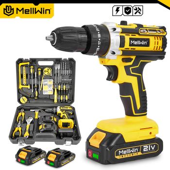 MELLWIN-Juego de taladro de impacto eléctrico de 25 + 3 torques, destornillador eléctrico inalámbrico multiusos, herramienta eléctrica para Pin de batería Makita de 18V