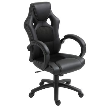 Silla de Ordenador Juvenil Ergonómica Regulable con Ruedas Silla Gaming Negro 71x61x108-118 cm PU,PVC y Tela de Malla HOMCOM   Aosom España