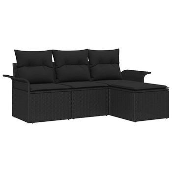 Conjunto De Sofá De Jardín Con Cojín 4 Piezas | Mueble De Jardín Negro Poliratán