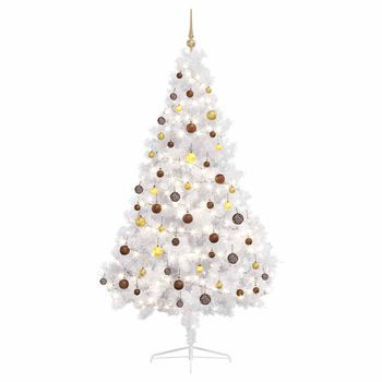 Medio Árbol De Navidad Con Luces Y Bolas Blanco 120 Cm Vidaxl