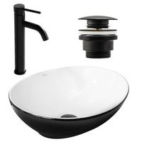 set lavabo sobre encimera sofia black white rea  grifo de bano lungo black matt  tapon black matt