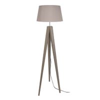 lampara de pie trepied tripode madera taupe pantalla taupe
