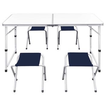 Mesa De Camping | Mesa De Jardín | Mesa De Picnic Plegable Ajustable Con 4 Taburetes 120x60 Cm