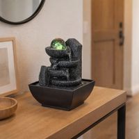 fuente zen de interior en resina con iluminacion led - h18 cm