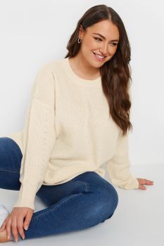 Yours Jersey De Punto Crema Con Hombro Caído, Mujer Curvy Y Tallas Grandes, Yours