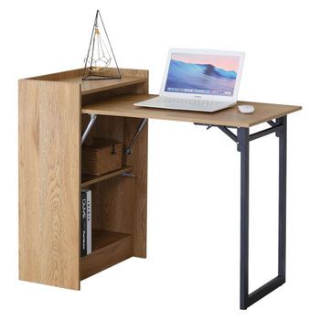 Mesa Escritorio Plegable 2 Estantes Roble Cambrian Y Negro 102x85,5x58 Cm