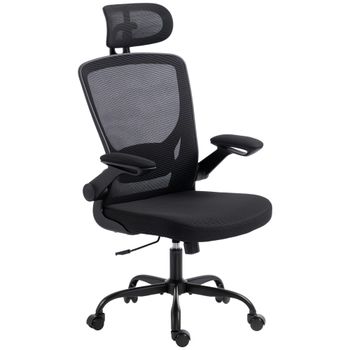 HOMCOM Silla de Oficina Ergonómica de Malla con Reposacabezas Regulable Negra   Aosom España