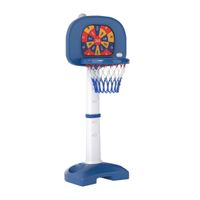 costway canasta de baloncesto 4 en 1 para ninos arco de baloncesto ajustable para ninos pequenos con juego de anillas pelota pegajosa blanco y azul