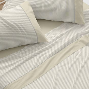 Juego De Sábanas 100% Algodón Extrasuave Diseño Rayas Azul 180 X 190/200 Cm - Trigo - Burrito Blanco