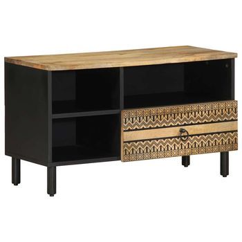 Mueble De Tv Madera Maciza De Mango Rugosa Negro 80x33,5x46 Cm Vidaxl