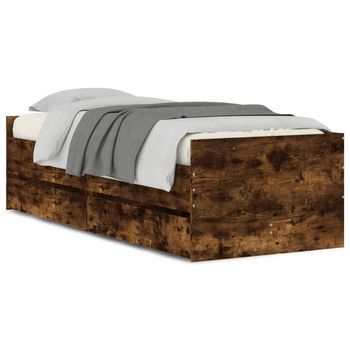 Cama Para Adulto | Cama Individual | Estructura De Cama Con Cajones Roble Ahumado 90x190 Cm