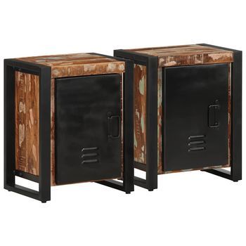 Mesitas De Noche (2 Uds) - Mueble De Dormitorio - Madera Maciza Y Hierro - Multicolor (40x30x51cm)