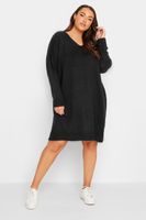 vestido negro de punto escote de pico mujer curvy y tallas grandes yours