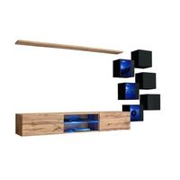 conjunto de muebles de salon switch xxi diseno color roble y negro