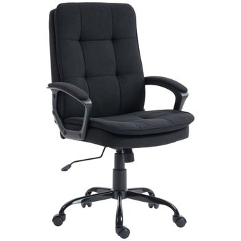 HOMCOM Silla de Oficina Ergonómica en Tejido Efecto Lino Altura Regulable Función de Balanceo Capacidad 120 kg Negro   Aosom España