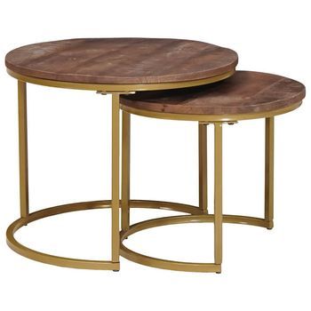 Mesas De Café Nido 2 Pcs Madera Maciza De Mango Y Acero Vidaxl