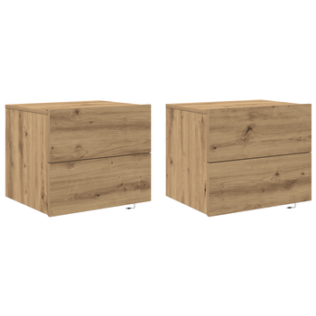 Pack 2 Uds Mesitas De Noche | Mesilla De Noche | Cabinete De Noche De Pared Con Luz Led Roble Artisan Cfw97242