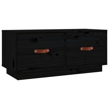 Mueble De Tv De Madera Maciza De Pino Negro 80x34x35 Cm
