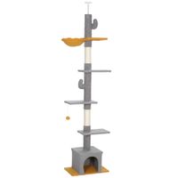 pawhut arbol para gatos altura 275 cm 6 niveles para gatos de interior del suelo al techo con plataformas casita gris claro