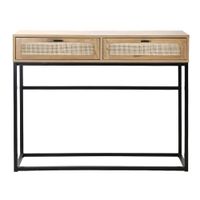 consola efecto roble con 2 cajones con rejilla de ratan - l100cm