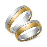 alianzas oro amarillo y blanco con diamante ancho 55 mm