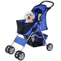 pawhut cochecito plegable mascotas carrito para perros gatos con 4 ruedas cesta de almacenaje ventanas y portavasos 75x45x97 cm azul   aosom espana