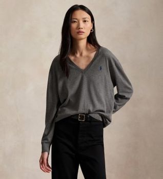 Polo Ralph Lauren para mujer. 211972105001 Jersey Parkside gris (XS), Casual, Algodón, Manga larga
