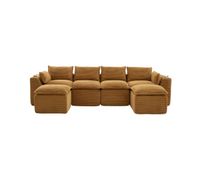 sofa modular 4 plazas - 2 reposapies portavasos bolsillos laterales espumamuelles alta resiliencia combinable - naranja de pana
