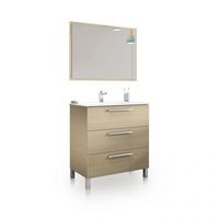 mueble de bano de 3 cajones con espejo 80 cm feel roble 80 x 86 x 45 cm