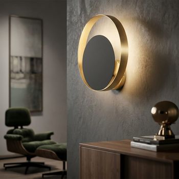 Aplique de metal negro con círculo dorado cm 25x8x25