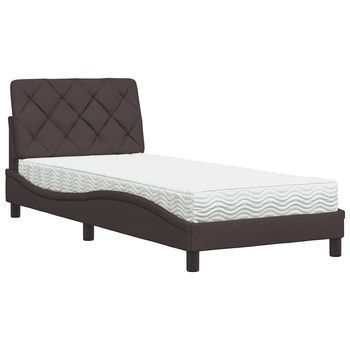 Cama Individual | Cama Para Adulto | Cama Con Colchón Tela Marrón Oscuro 80x200 Cm