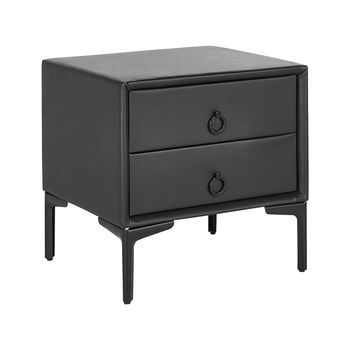 Mesita De Noche De Piel Sintética Negra Patas De Metal Con 2 Cajones De Almacenamiento 44 X 38 Cm Estilo Moderno Sezanne