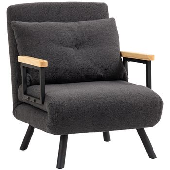 HOMCOM Sofá Cama Individual Plegable Silla Cama Convertible 4 en 1 Respaldo Ajustable de 5 Niveles y Almohada 63x73x81 cm Gris