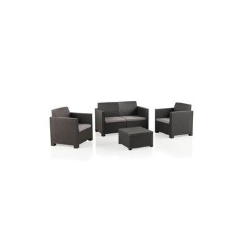 Jardin202 - Set Muebles Jardín Evo Confort Con 4 Plazas - Mobiliario Exterior Con Mesa Auxiliar Y Cojines  Set (grafito)  Set (grafito)jardin202